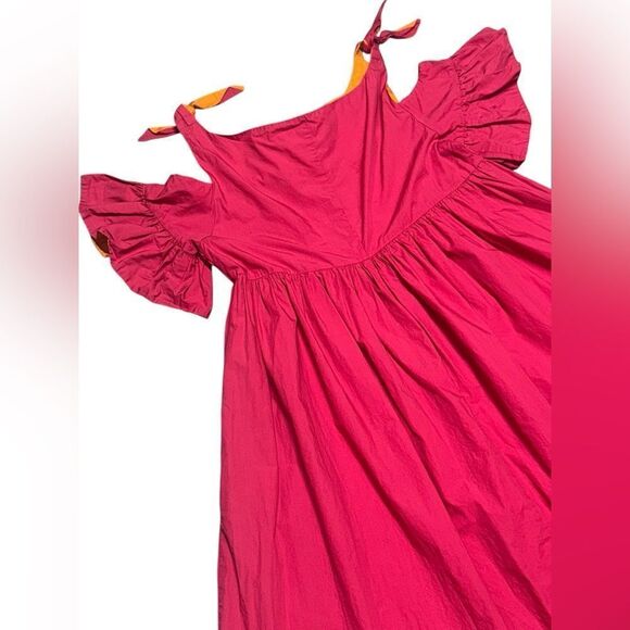 PINKO women’s Aggie Colorblock pink & orange off the shoulder midi Dress size 8 - Picture 6 of 10